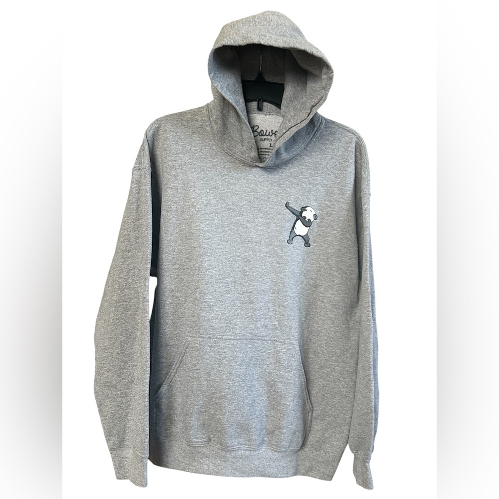 Bowery Supply Co Gray Hoodie Panda Graphic Pullover Fleece Streetwear Size Large